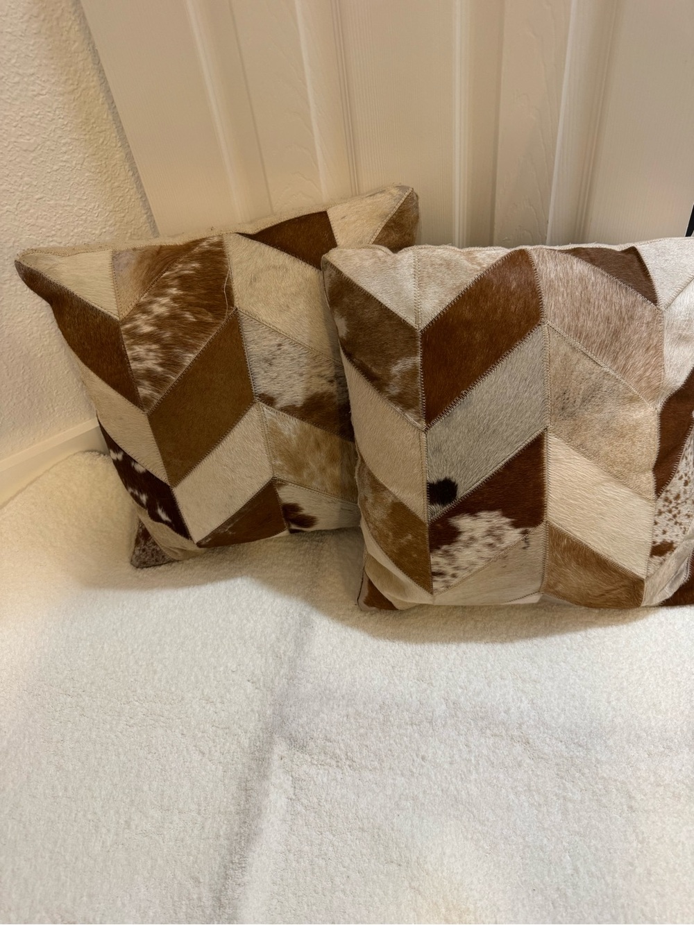 Elie Tahari Brown and Cream Chevron Cowhide Accent Pillows (Set of 2)